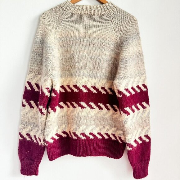 Vintage Wool Handmade Geometric Print Winter Holiday Pullover L - Picture 9 of 9